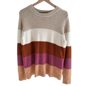 Ava & Viv Colorblock Sweater X(1X) Crewneck Long Sleeve Pullover Soft Fuzzy Knit